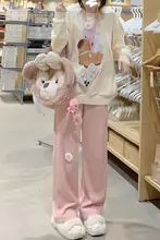かわいい刺繍のフレアパンツ【粉色・極上の柔らかさ・春向け・カジュアルスタイル】