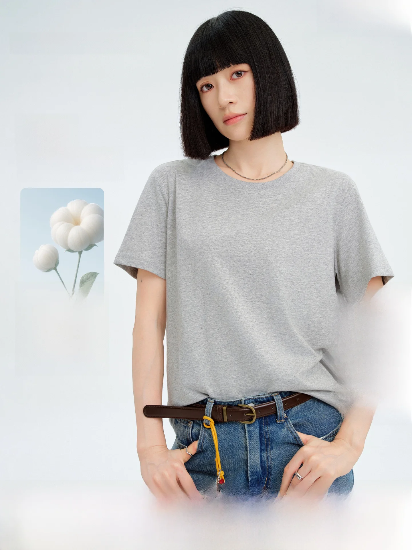 夏用コットン丸首半袖Tシャツ【通勤・カジュアル】