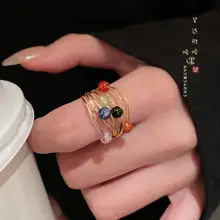 新中式デザインのカラフルなビーズリング【復古スタイル・食指用・国風】