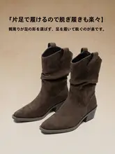 ショートブーツ レディース ポインテッドトゥ ハイヒール くしゅくしゅ スリム ヴィンテージ ウェスタン 秋