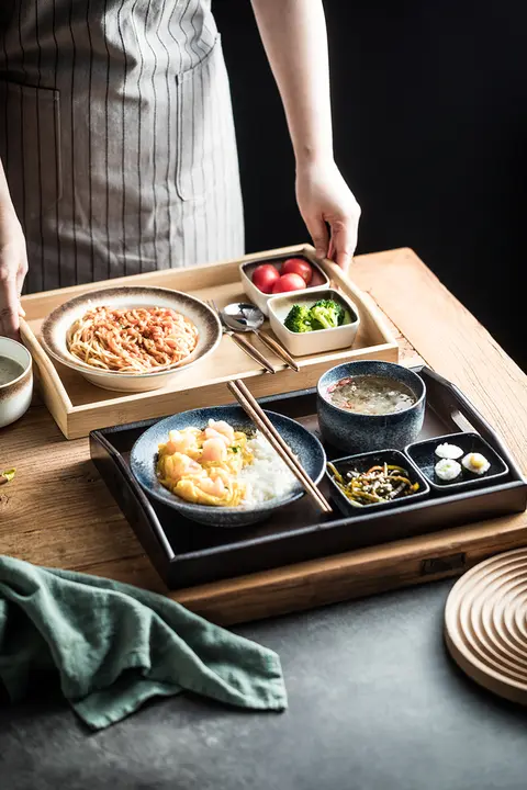 陶器製 一人用食器セット【トレー付き・スープ皿・パスタ皿・ごはん皿・朝食用ボウル】