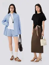 個性的な刺繍入りラウンドネックTシャツ【デザイン裾・短袖・女性用】