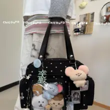 黒いドット柄の猫デザイントートバッグ【ショルダー・斜めがけ対応】
