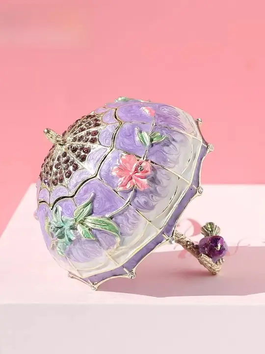 金属エナメル装飾ジュエリーボックス【傘型デザイン・収納用・リングボックス】