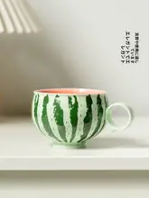 新中式デザインのスイカモチーフカフェカップ【スプーン付き・陶器製・家庭用】