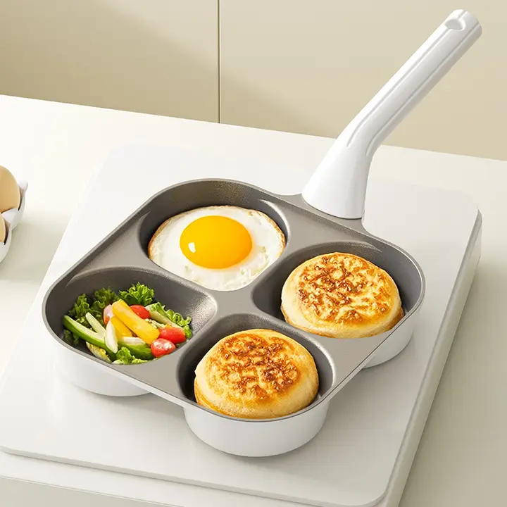 四孔の朝食用フライパン【ノンスティック・卵焼き・ハンバーガー調理対応】