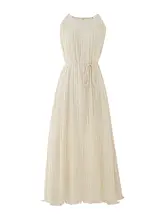 シャンパンカラーのシフォンドレス【バインダー付き・バックストラップ・ウエストマーク・エレガントデザイン】