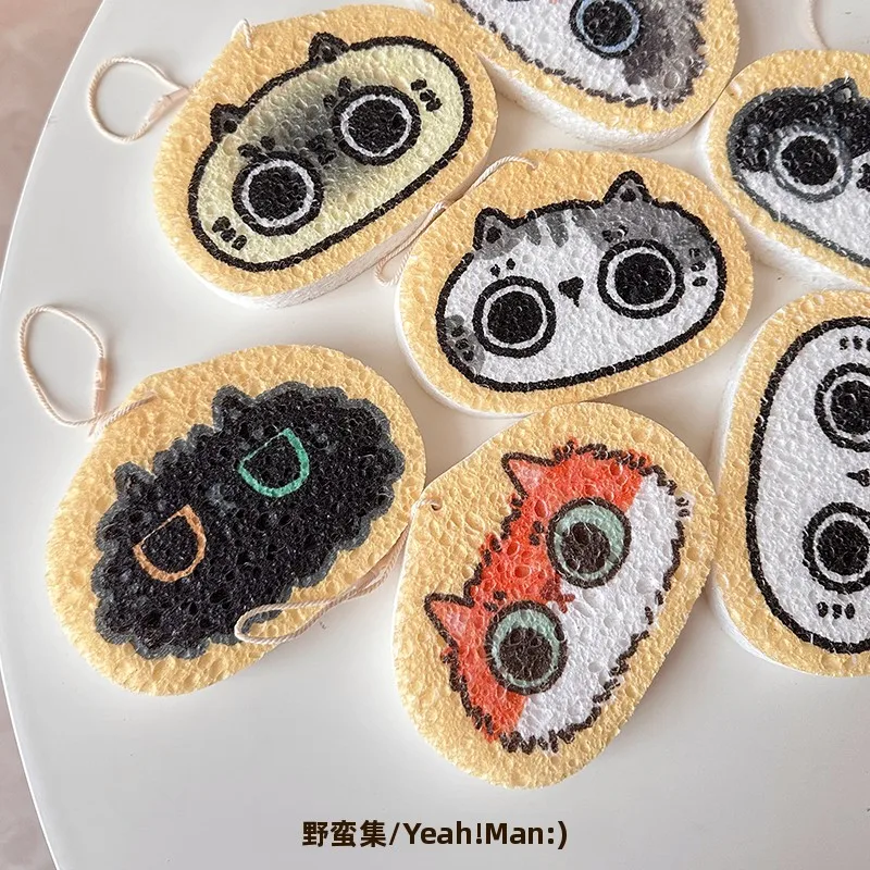 かわいい猫イラストのキッチンクリーナー：木材パルプ綿で実用性と環境負荷を両立