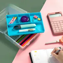 健桦 R770 2層透明プラスチック収納ボックス【デュアルロック・美術用スケッチ鉛筆ケース・調整可能な仕切り付き】