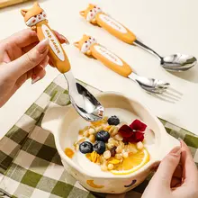 可愛いデザインの子供用スプーンとフォーク【316ステンレス製・ベビー用・食事トレーニング用】