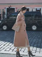 杏色の両面キャッシュウールコート【中丈・女性用・高級感あるウール製】