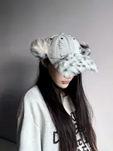デニムとファーのパネルデザインキャップ【女性用・ボールキャップ・秋冬用】