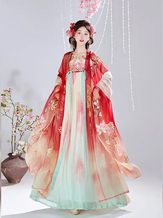 唐風刺繍デザイン 大袖シャツ【春夏用・百褶スカート・女性用】（セットアップ対応）