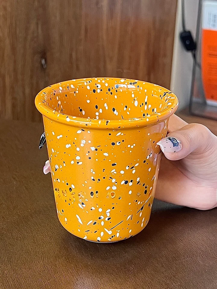 ビンテージ風の掛け流し陶器カップ【コーヒーラテ・家庭用ミルクカップ・マグカップ】