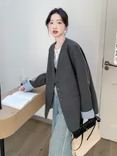 グレーのノーカラージャケット【韓国風・ファッション・カジュアル】