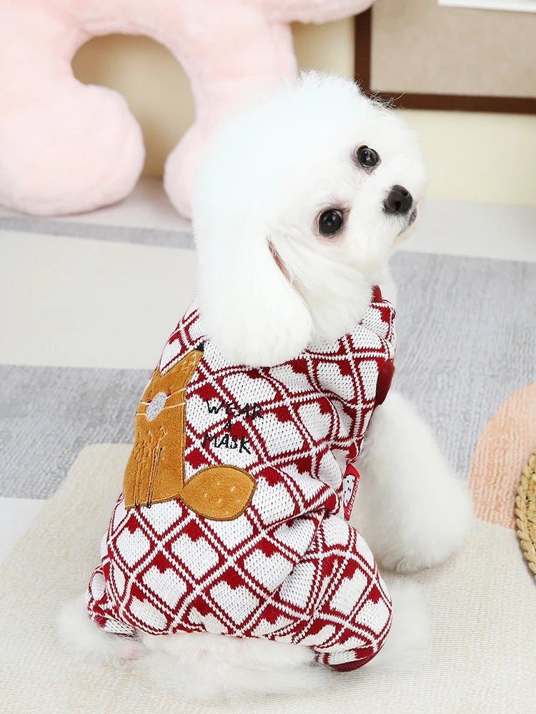 犬用秋冬洋服：中型犬向けひし形デザインの防寒着が冬の寒さに適応