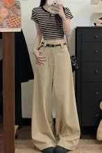 上品なカジュアル感のカキ色ワイドレッグパンツ【高ウエスト・ストレートフィット・秋用】（セットアップ対応）