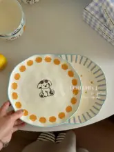 かわいい犬のデザインの陶磁器食器セット【青白いカラースキ  ーム・家庭用・ご飯碗・浅皿・スープ皿】（セットアップ対応）