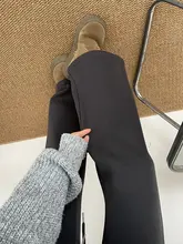 加圧素材のグレー微喇パンツ【カジュアル・ハイウエスト・大きいサイズ・極 上の柔らかさ】（セットアップ対応）