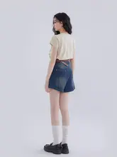 アメリカンビンテージスタイ ルのTシャツ【可愛い子鹿デザイン・夏用】とハイウエストデニムショートパンツ（セットアップ対応）