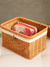 おしゃれな蓋付き収納バスケット【フェイクラタン・バス用品・タオル整理用】