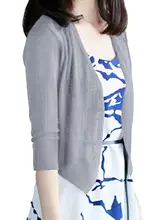 涼しげな開衫女子用夏用短丈カーディガン【薄手・中袖・透かし編み】