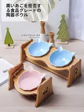 猫用ボウル ダブルボウル ペット 猫用 食器 陶器 転倒防止 傾斜口