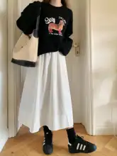 ロマンティックなフレンチスタイルのコットンミルクホワイトスカート【中長丈・カジュアル・春秋用】