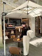 DbyDoi 白色ハイウエストパンツ【春秋用・ストレートシルエット・シンプルデザイン・フィット感アップ】