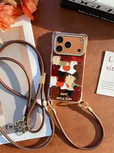 運を呼ぶデザインの斜め掛けスマホケース【調整可能ストラップ・茶色系・iPhone用】