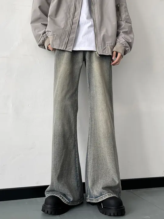 春秋用水洗い加工デニムパンツ【アメリカンスタイル・ストレート・ややフレア】