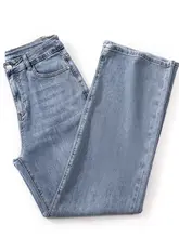 大きいサイズ 夏用 薄手のストレッチ高ウエストワイドレッグデニムパンツ【9分丈・フィット】