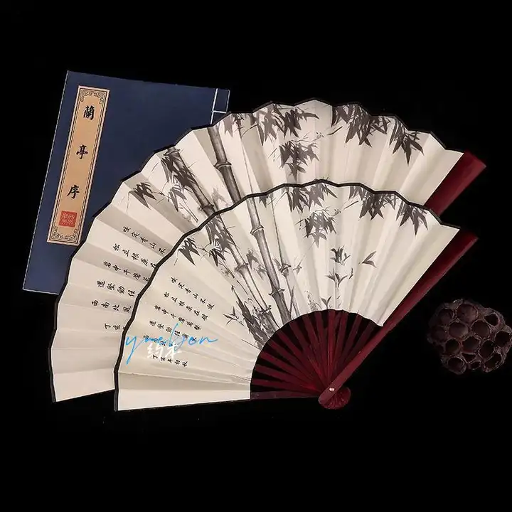 古風デザインの折りたたみ扇子【中国風・水墨画・夏用】