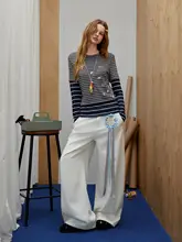 フェイクレイヤード 長袖Tシャツ レディース ニットトップス ヴィンテージ 薄手 切り替え イラストレーターコラボ 春 「UNIFREE」