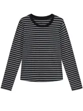 大きいサイズ ボーダー柄 カジュアルロングスリーブTシャツ【春用・ラウンドネック・フィット】