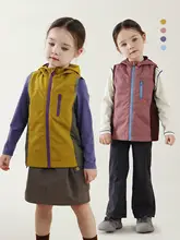 春用キッズアウトドア風防ハーフベスト【フード付き・防風・おしゃれデザイン】（セットアップ対応）