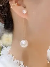 波西米ア風のロングパールイヤリング【シンプルで洗練されたデザイン】
