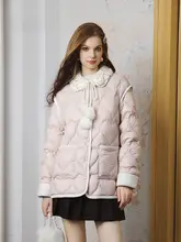 冬用 ダイヤモンドビーズ装飾のドールカラー ハートキルト ピンクのダウンジャケット