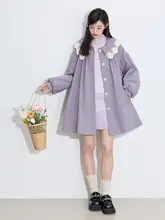 春用 蕾絲付きカラーコート【紫・ショート丈・小柄向け】