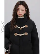 レトロデザインの黒色立襟ダウンジャケット【レディース・厚手・ゆったりサイズ】