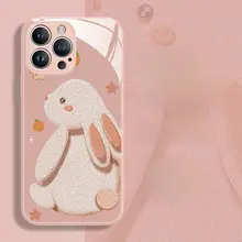 聖鋳 Apple iPhone 14 Pro Max用液体ガラスケース【ホワイトラビット・可愛いデザイン・衝撃吸収】