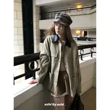 工装風デザインのカラー切替デニムジャケット【秋冬用・レディース・皮襟】