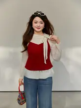 春の雰囲気漂うカラーコンビネーションのフィット感あるブラウス（セットアップ対応）