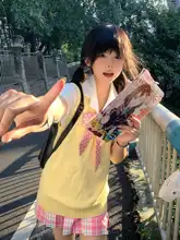 Vネックニットベスト【無地・甘口スタイル・学院風・女子用】
