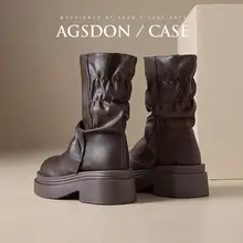 厚底デザインのショートブーツ【レディース・パンツイン対応・西部風スタイル】