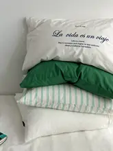 グリーンストライプデザインの純棉枕カバー2個セット【全棉・枕芯別売り】