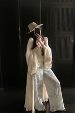 水墨プリントの新中華風パンツ【夏用・ルーズフィット・ワイドレッグ】（セットアップ対応）
