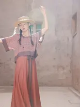 橘色の小馬柄 唐褙子【半袖・春夏用・日常着・レディース】