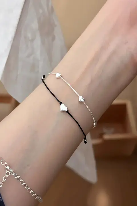 S925純銀の小さなハートブレスレット【シンプルデザイン・光沢のあるハート・女性用】