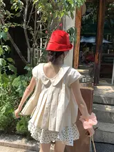 ブラウス レディース ピーターパンカラー プリーツ ルーズ きれいめ 夏